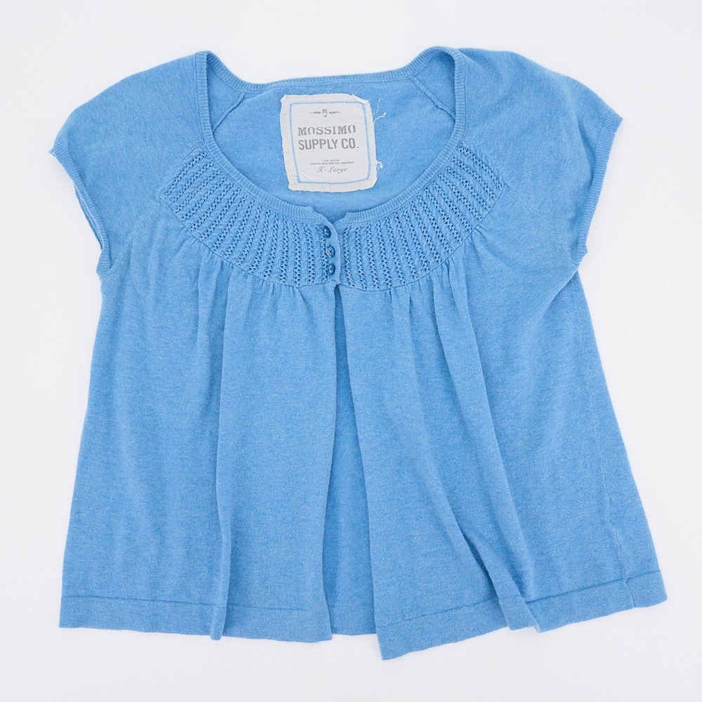 Mossimo Supply Co. Sky Blue Babydoll Top Pointelle Yoke Cap Sleeves